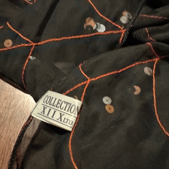 COLLECTION XIIX Black, Sheer Neck Scarf Halloween Spider Web Sequins 12”Wx56”L - Picture 8 of 8